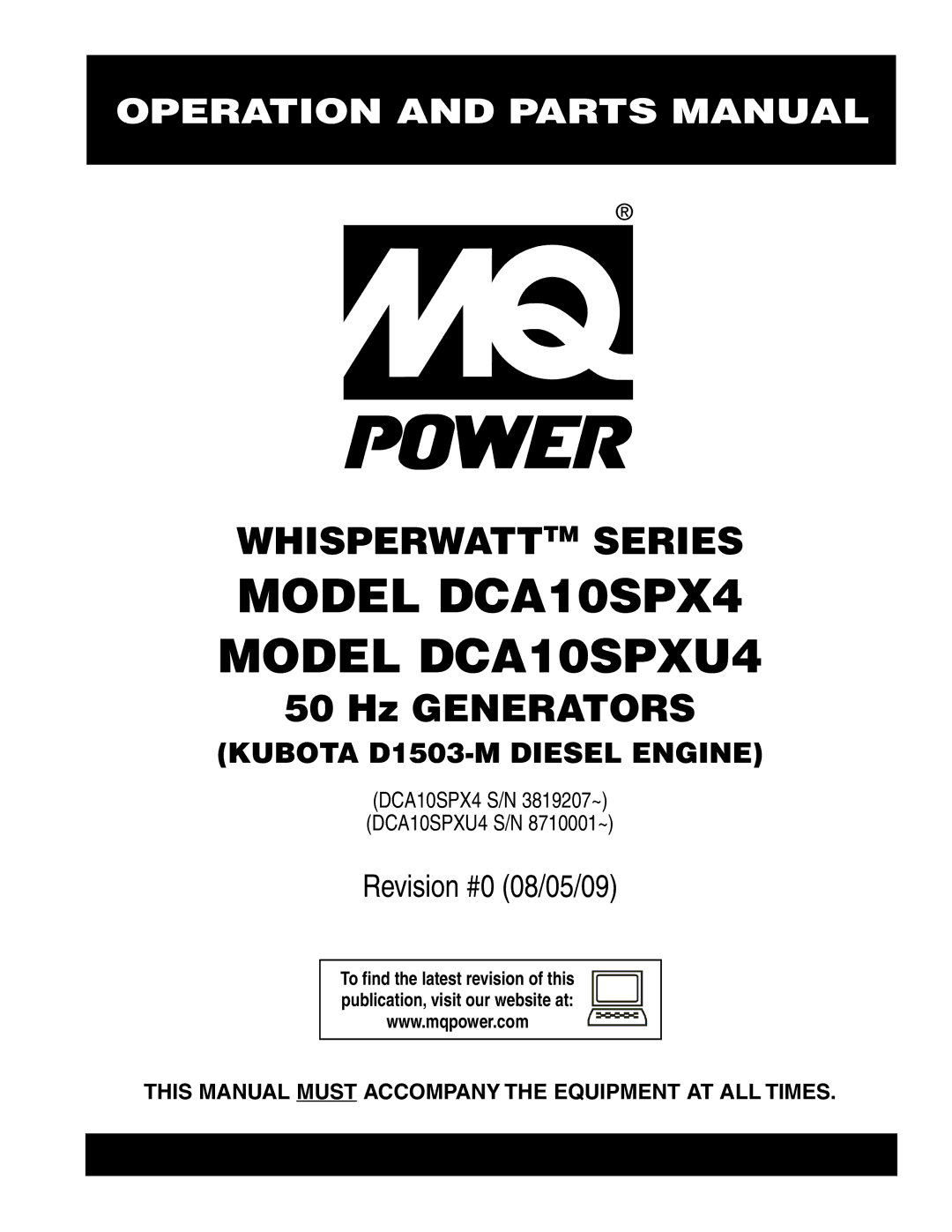 Multiquip operation manual Model DCA10SPX4 Model DCA10SPXU4 