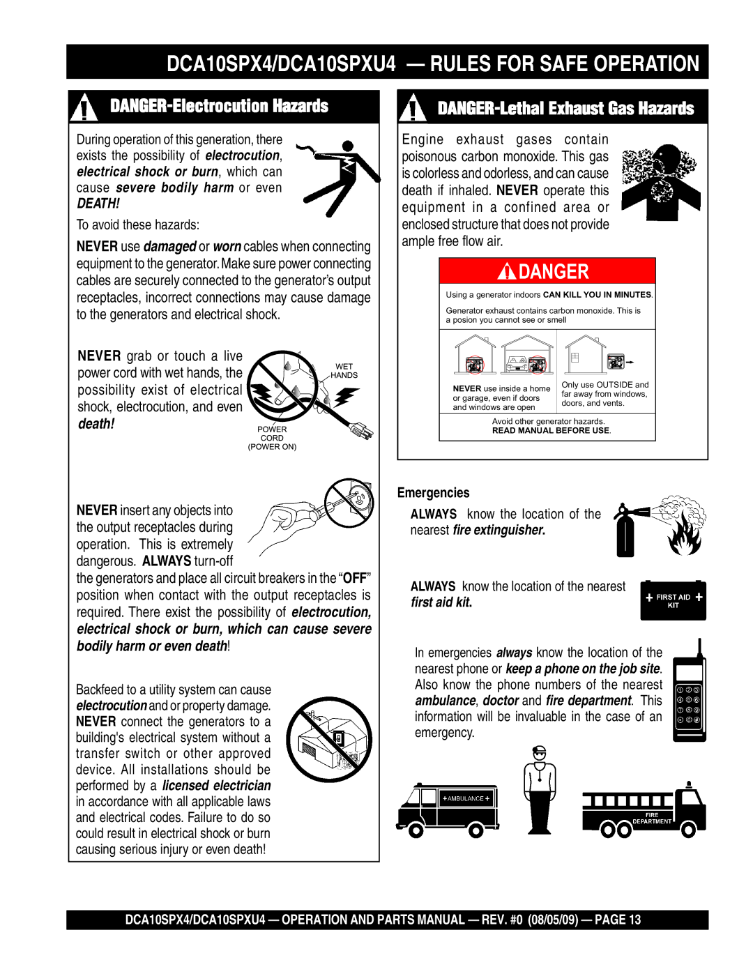 Multiquip DCA10SPXU4, DCA10SPX4 operation manual Death 