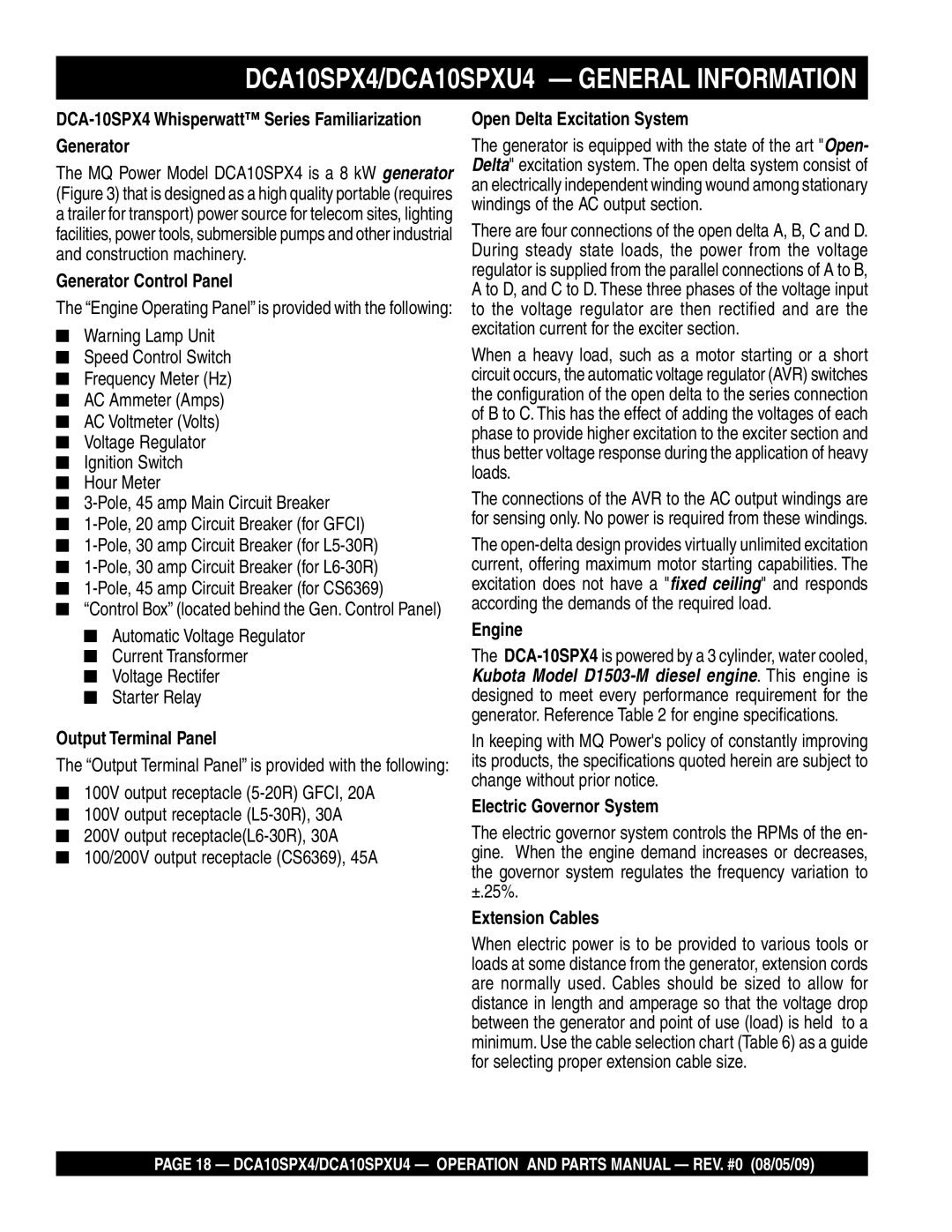 Multiquip operation manual DCA10SPX4/DCA10SPXU4 General Information 