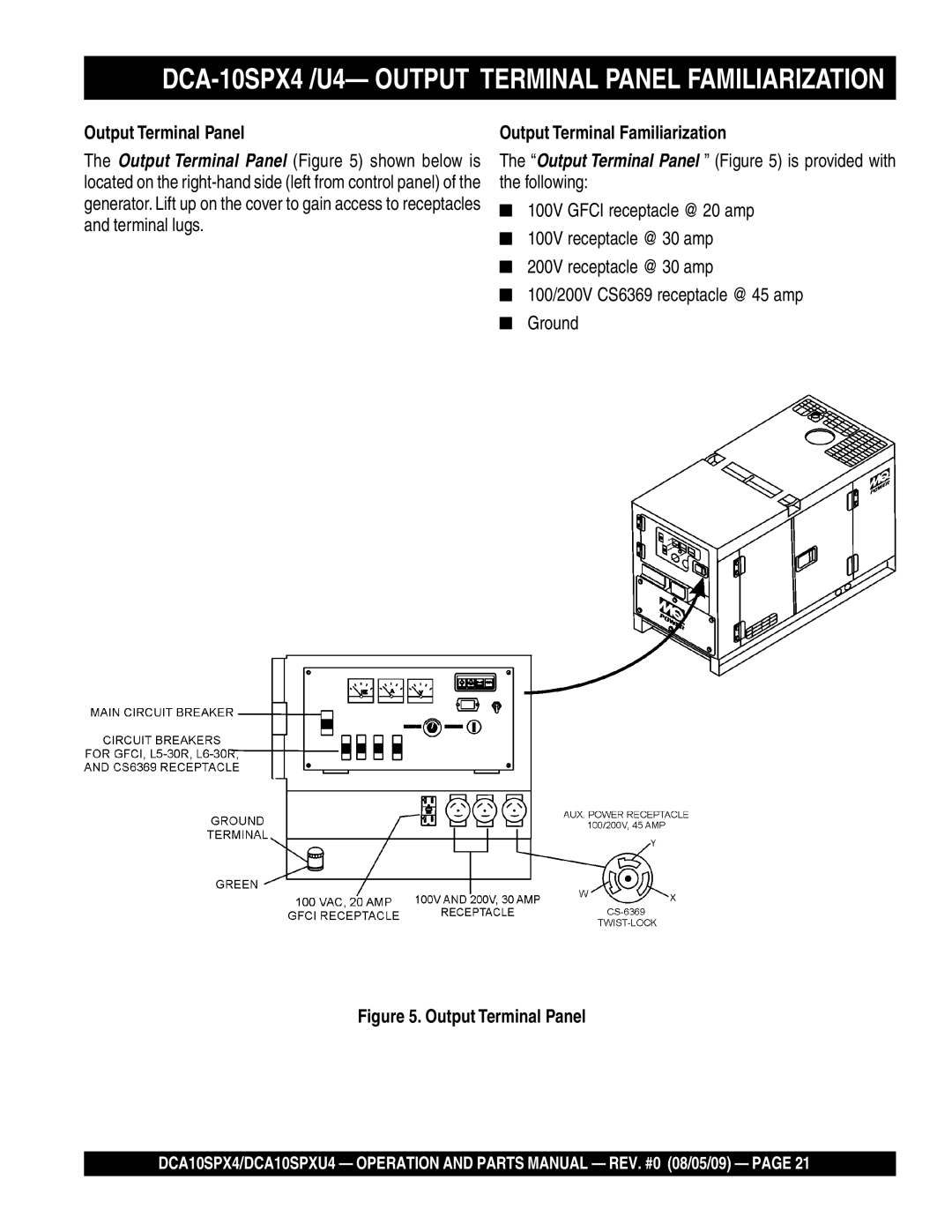 Multiquip DCA10SPXU4, DCA10SPX4 DCA-10SPX4 /U4- Output Terminal Panel Familiarization, Output Terminal Familiarization 