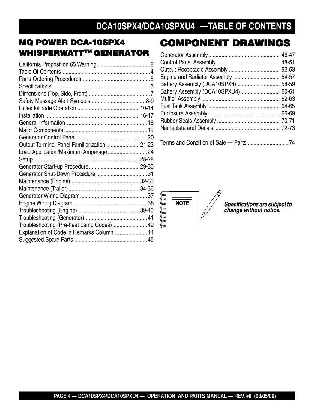 Multiquip DCA10SPX4, DCA10SPXU4 operation manual Component Drawings 