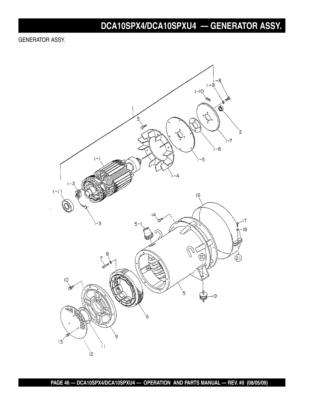 Multiquip operation manual DCA10SPX4/DCA10SPXU4 Generator Assy 