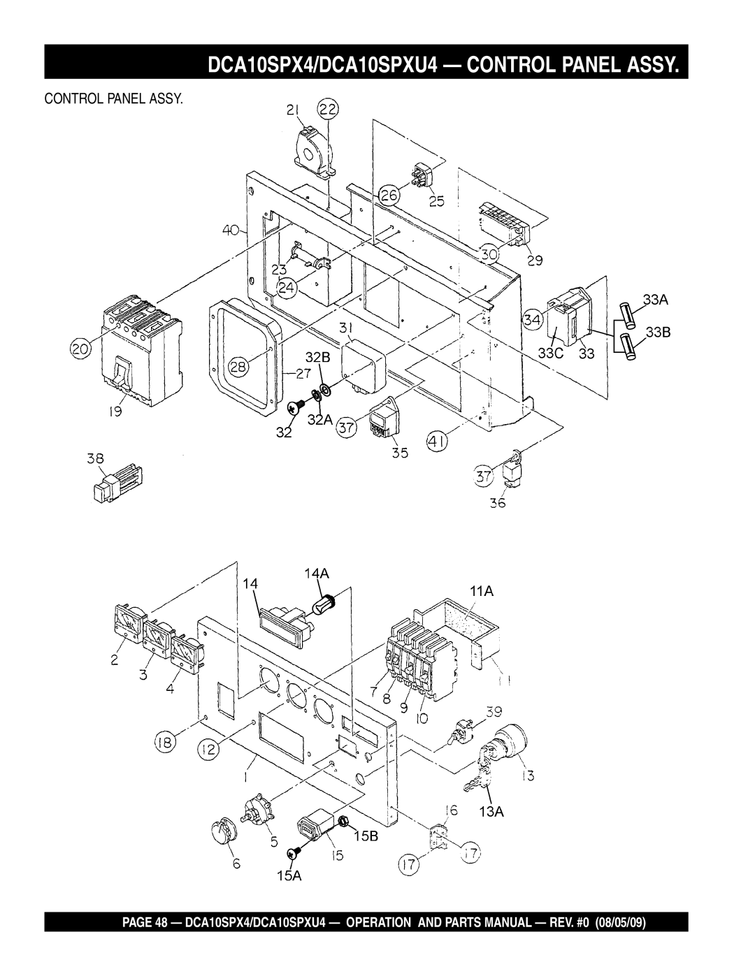 Multiquip operation manual DCA10SPX4/DCA10SPXU4 Control Panel Assy 