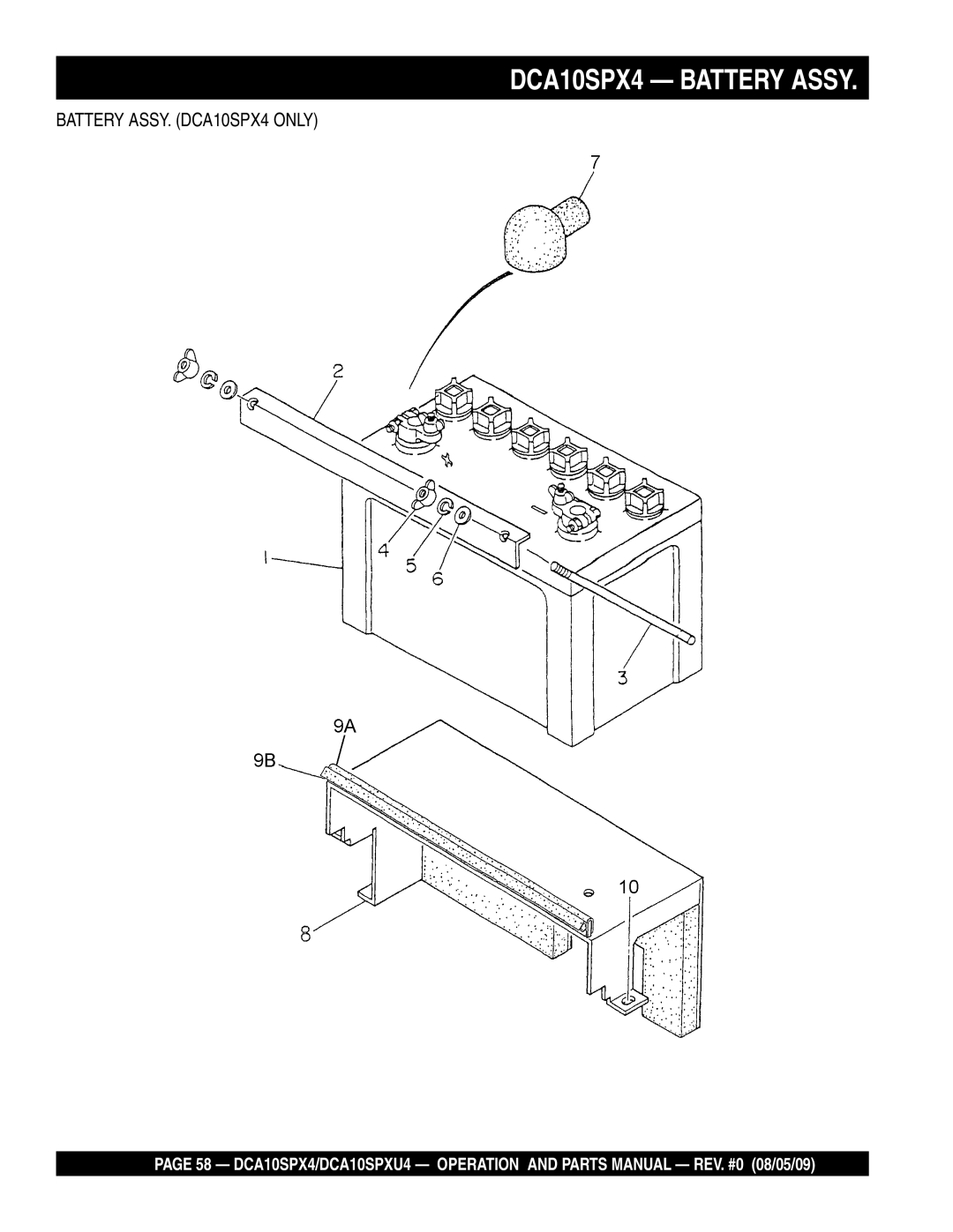 Multiquip DCA10SPXU4 operation manual DCA10SPX4 Battery Assy 