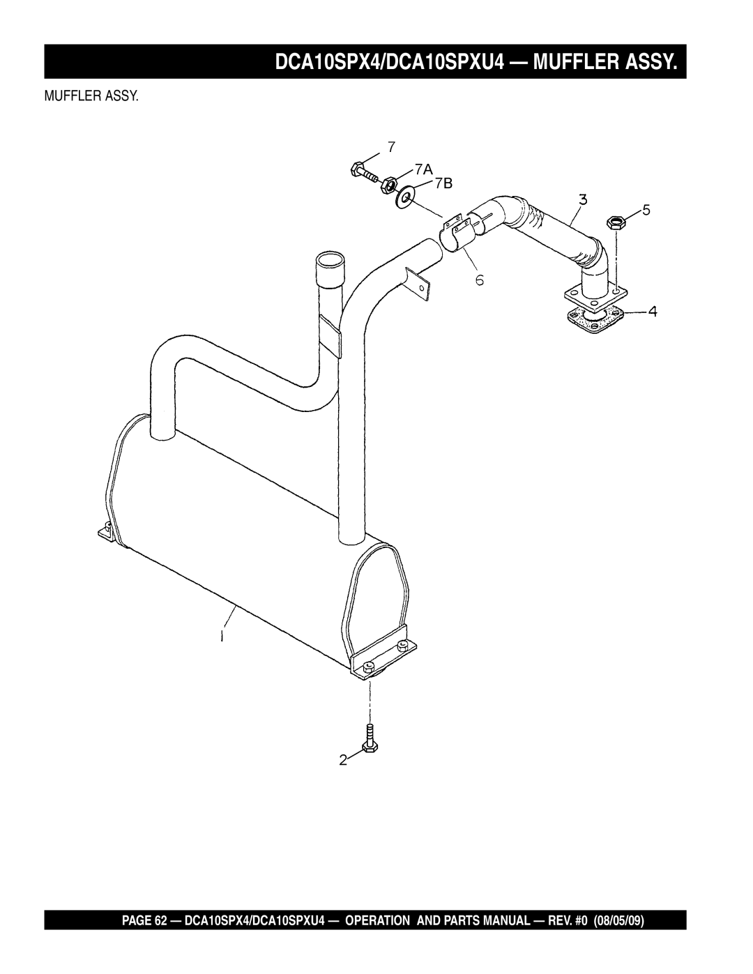 Multiquip operation manual DCA10SPX4/DCA10SPXU4 Muffler Assy 