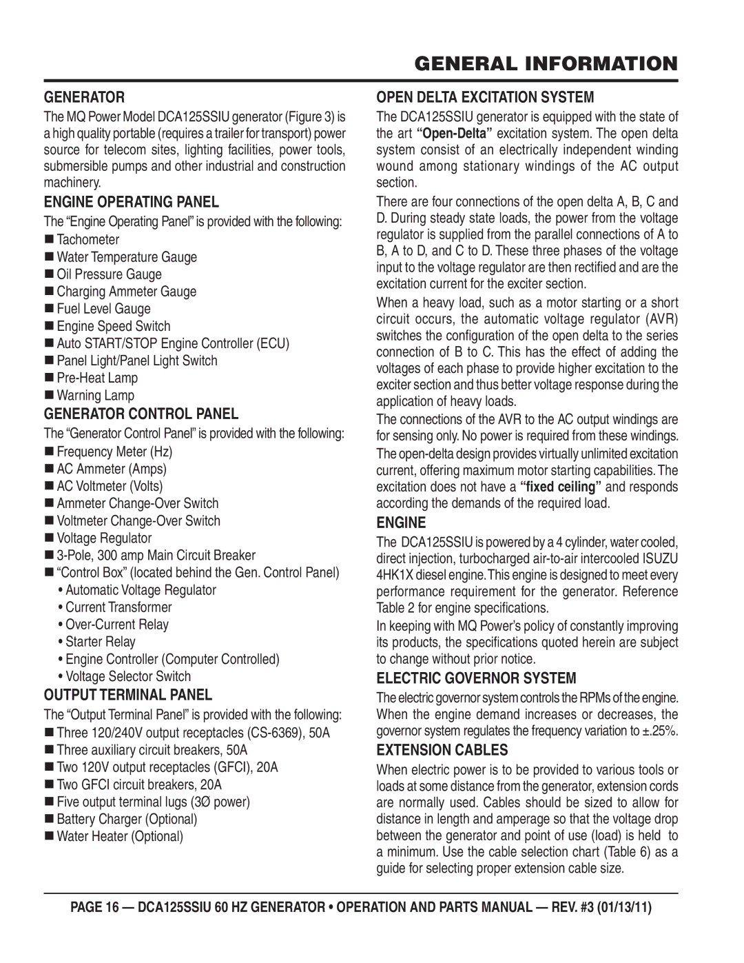 Multiquip DCA125SSIU manual General Information 