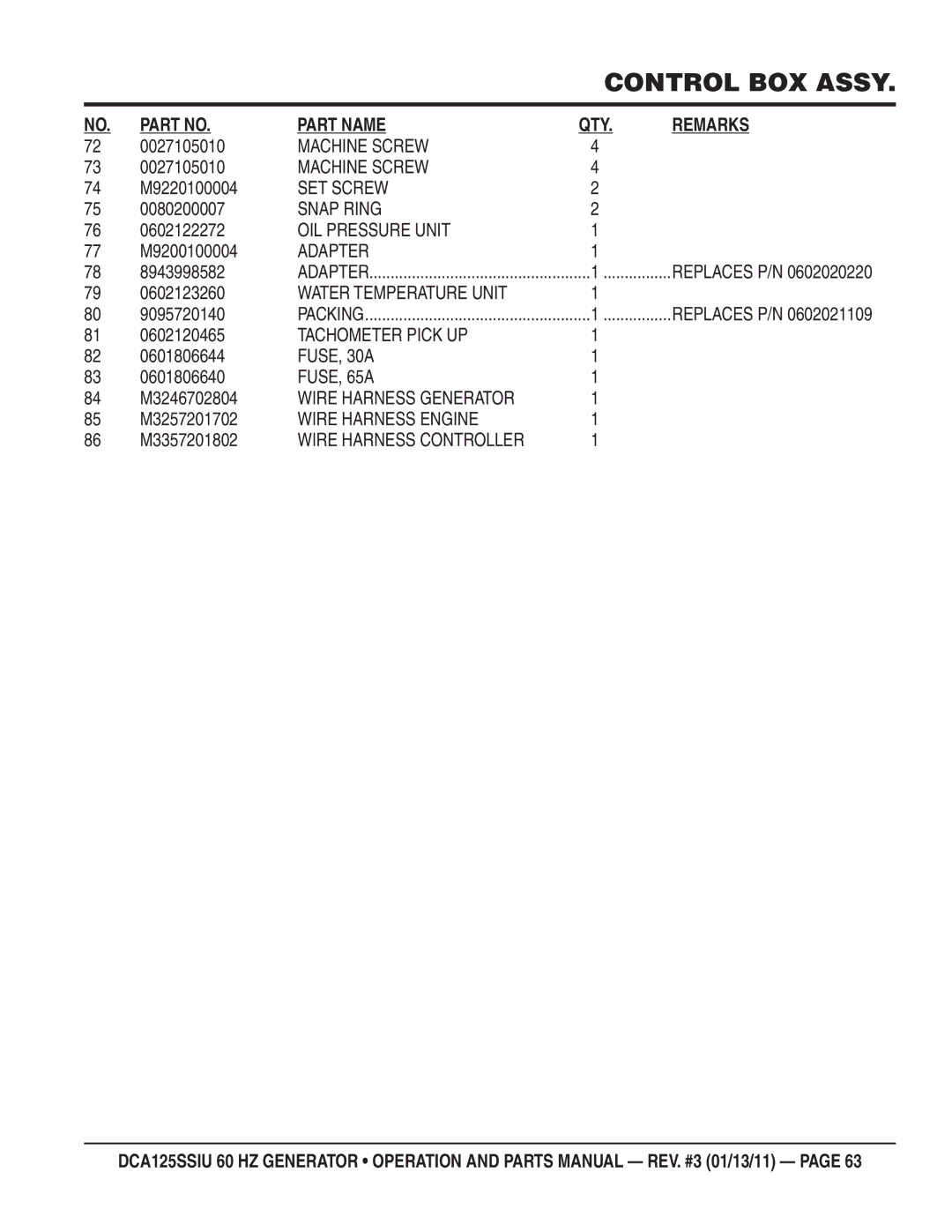 Multiquip DCA125SSIU 0027105010, M9220100004, 0080200007, 0602122272, M9200100004, 8943998582, 0602123260, 9095720140 