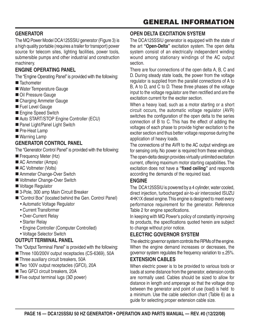 Multiquip DCA125SSIU manual General Information 