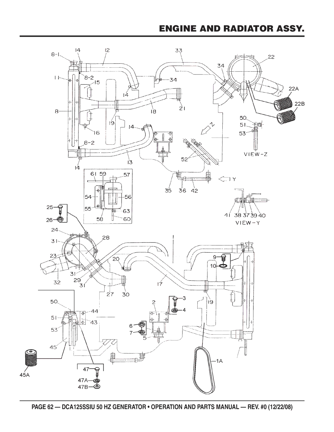 Multiquip DCA125SSIU manual Engine and Radiator Assy 