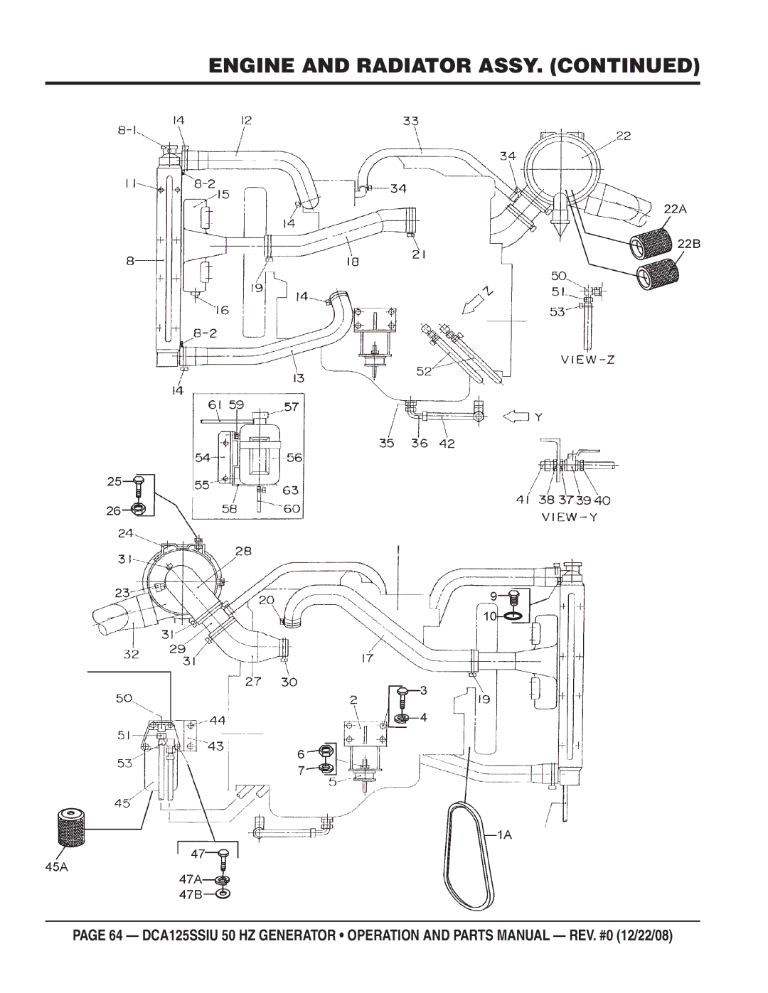 Multiquip DCA125SSIU manual Engine and Radiator Assy 