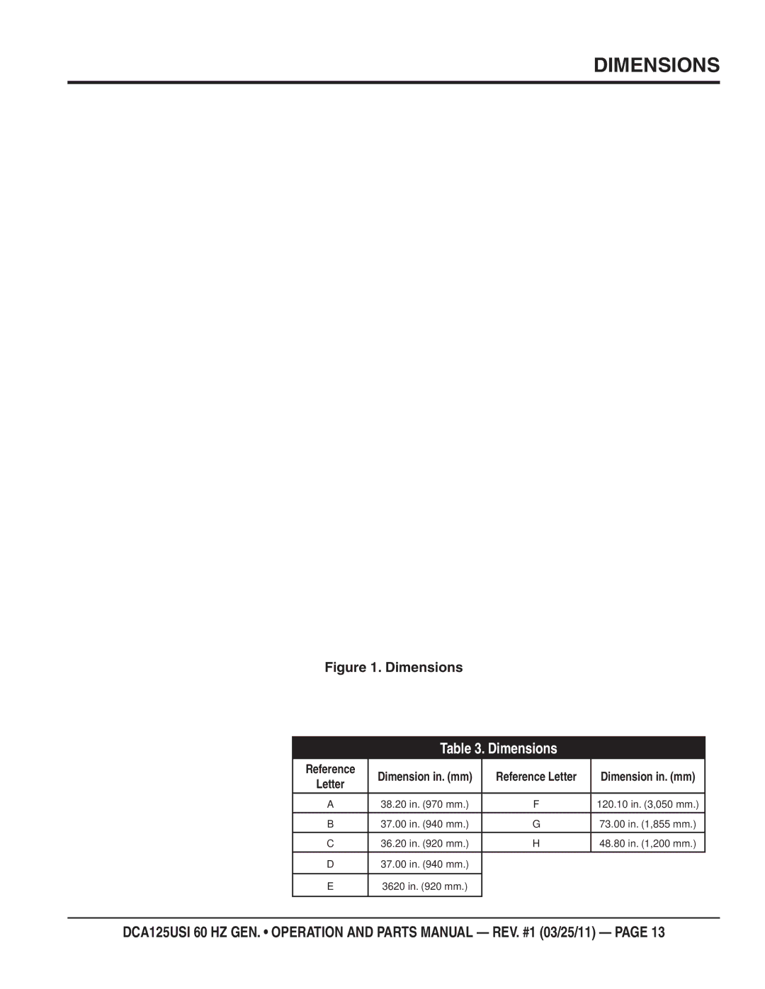 Multiquip DCA125USI manual Dimensions 