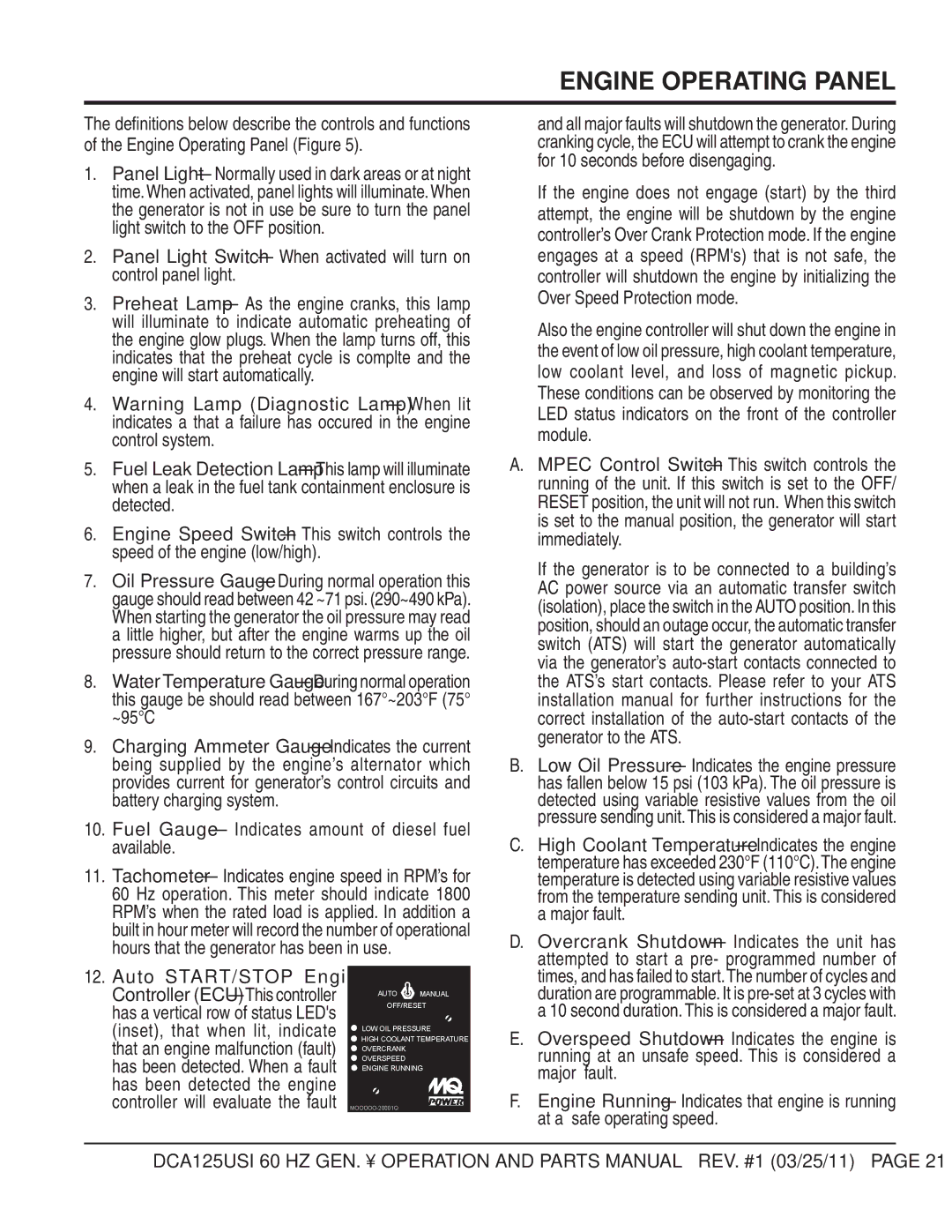 Multiquip DCA125USI manual Fuel Gauge Indicates amount of diesel fuel available, Module 