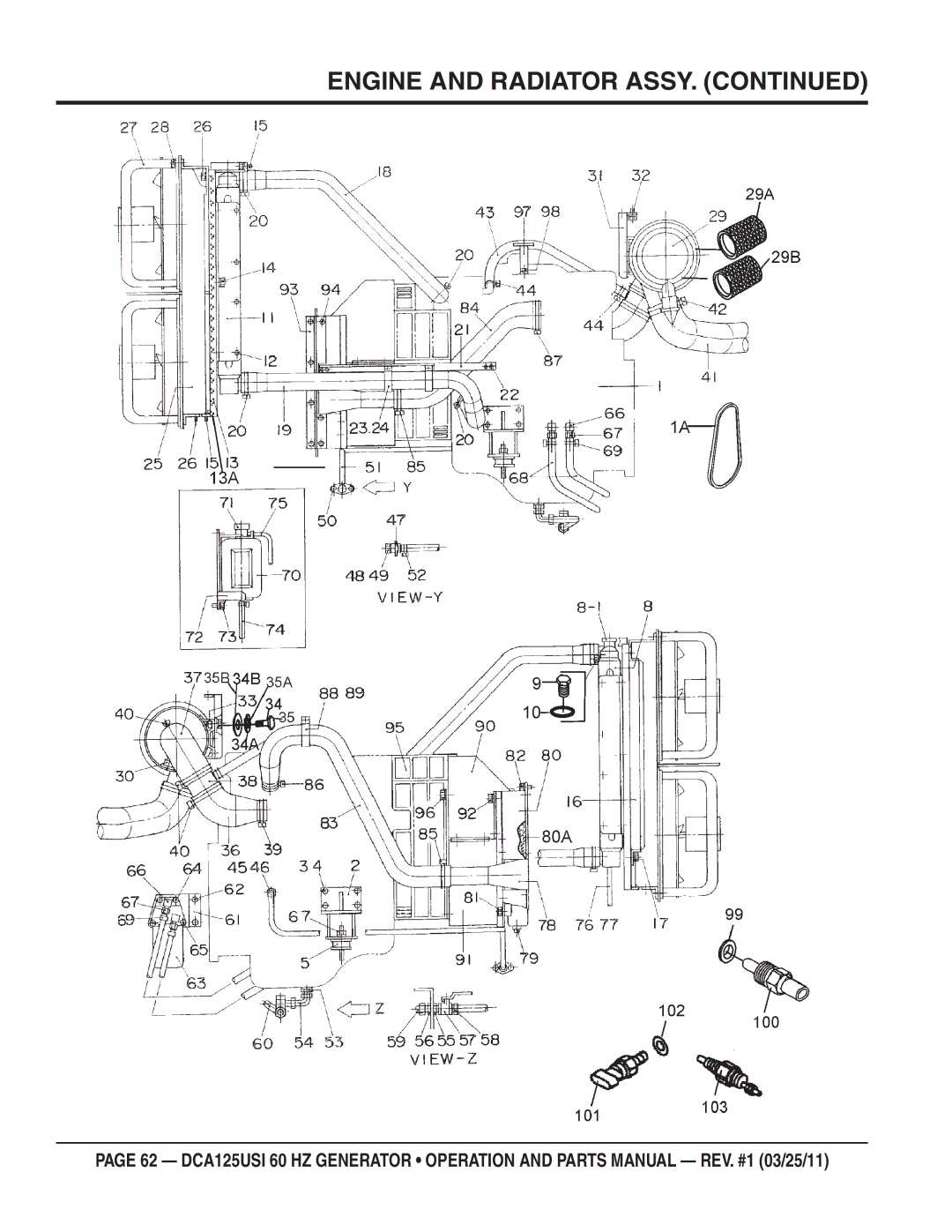 Multiquip DCA125USI manual Engine and Radiator Assy 