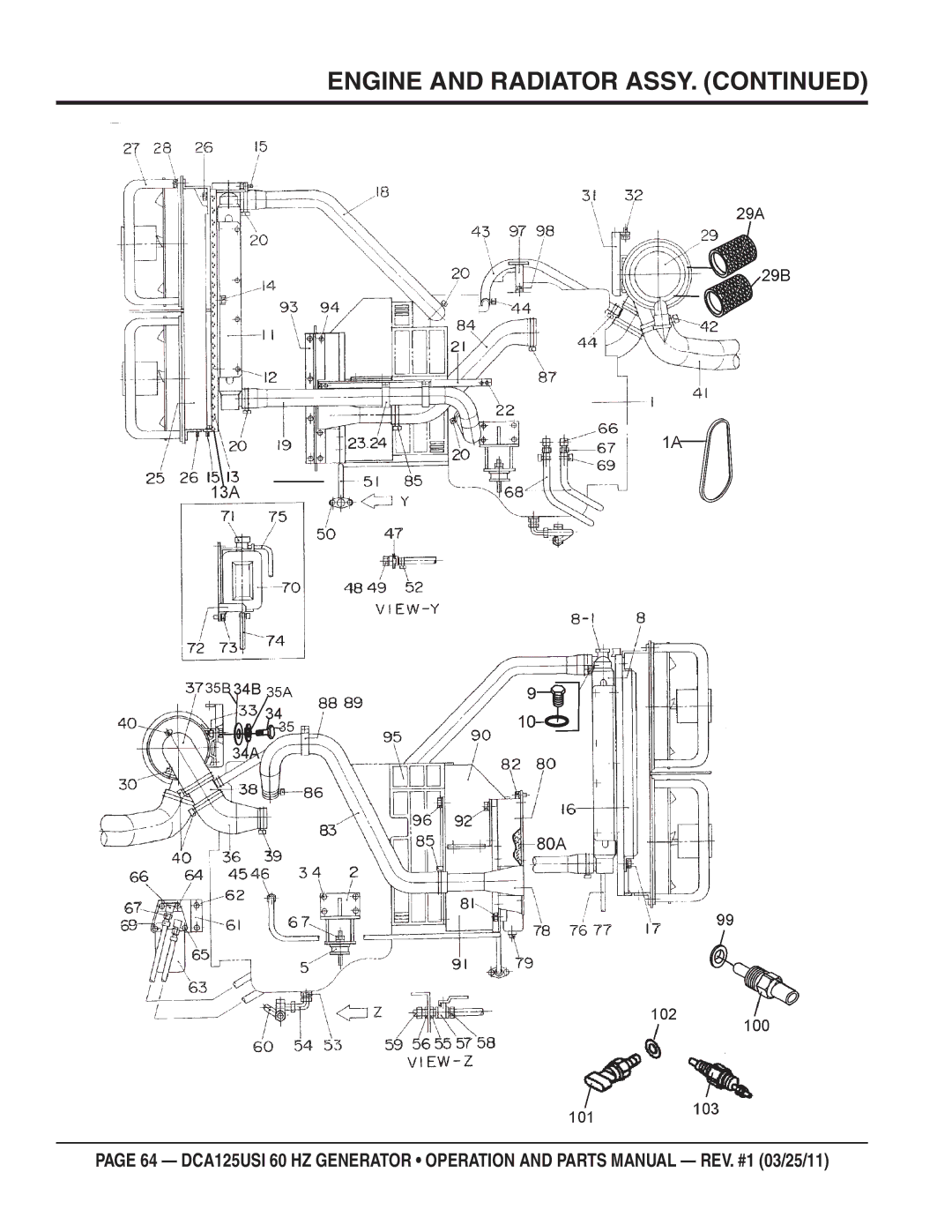 Multiquip DCA125USI manual Engine and Radiator Assy 