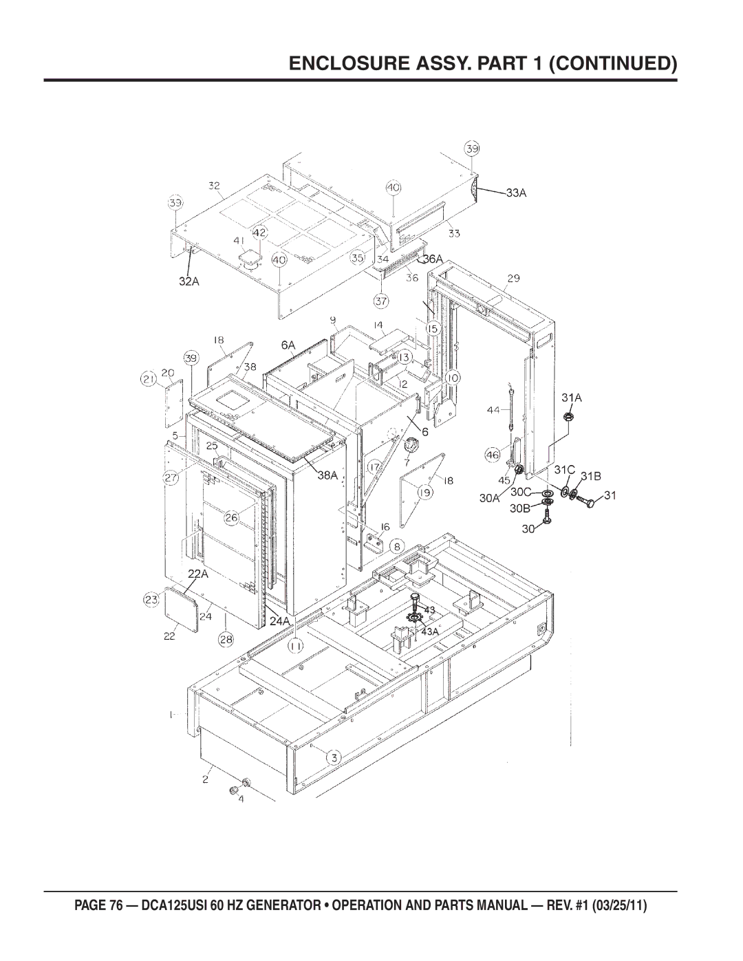 Multiquip DCA125USI manual Enclosure ASSY. Part 