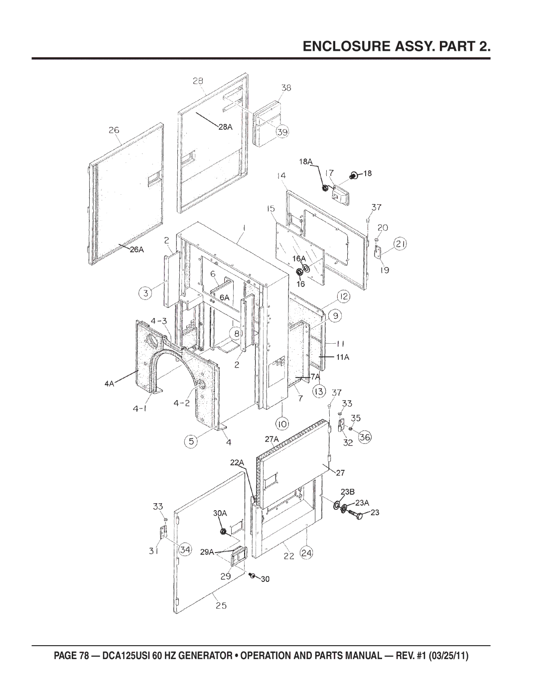 Multiquip DCA125USI manual Enclosure ASSY. Part 