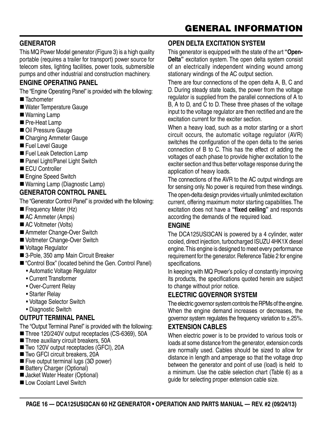 Multiquip DCA125USI3CAN manual General Information 