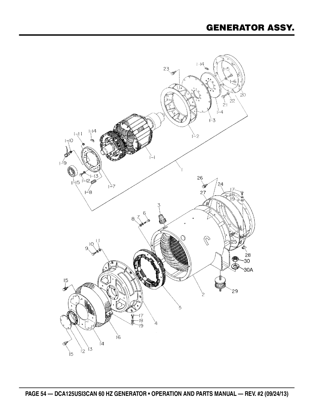 Multiquip DCA125USI3CAN manual Generator Assy 