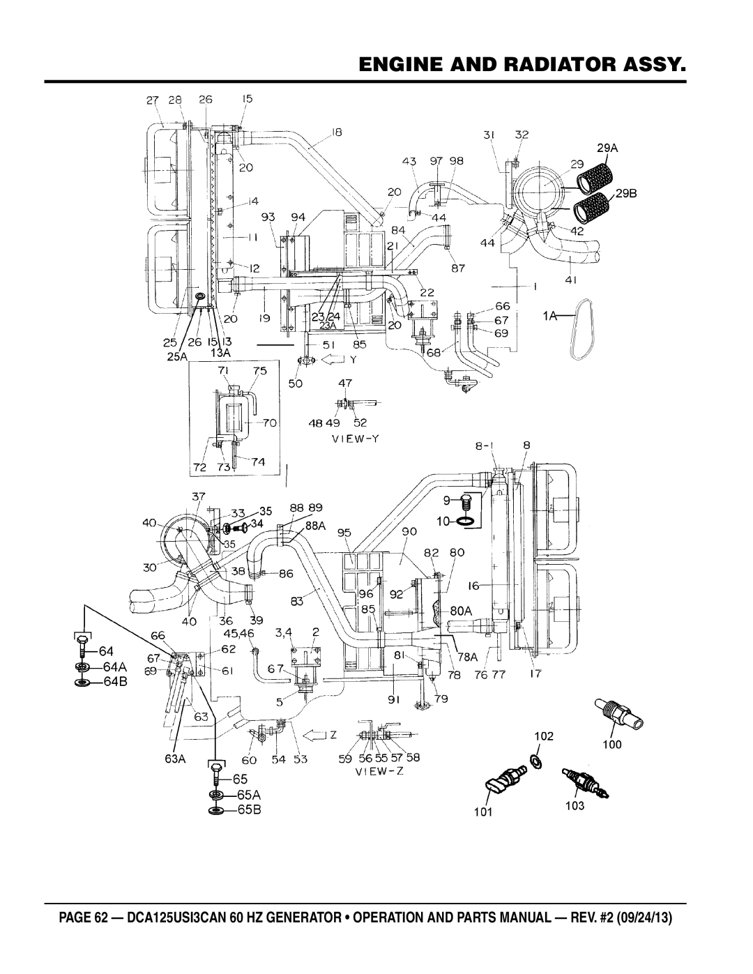 Multiquip DCA125USI3CAN manual Engine and Radiator Assy 