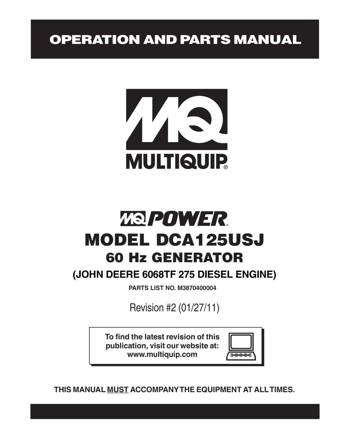 Multiquip operation manual Model DCA125USJ 