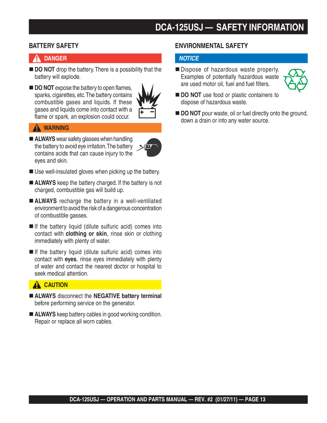 Multiquip DCA125USJ operation manual DCA-125USJ Safety Information 