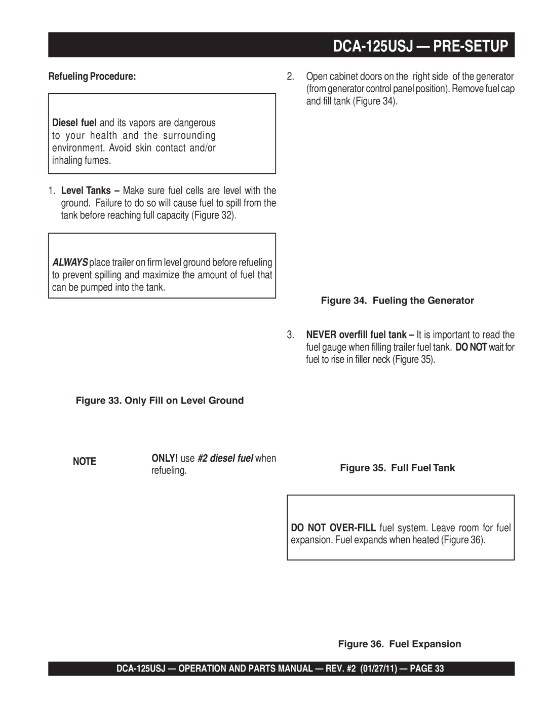 Multiquip DCA125USJ operation manual Refueling Procedure 