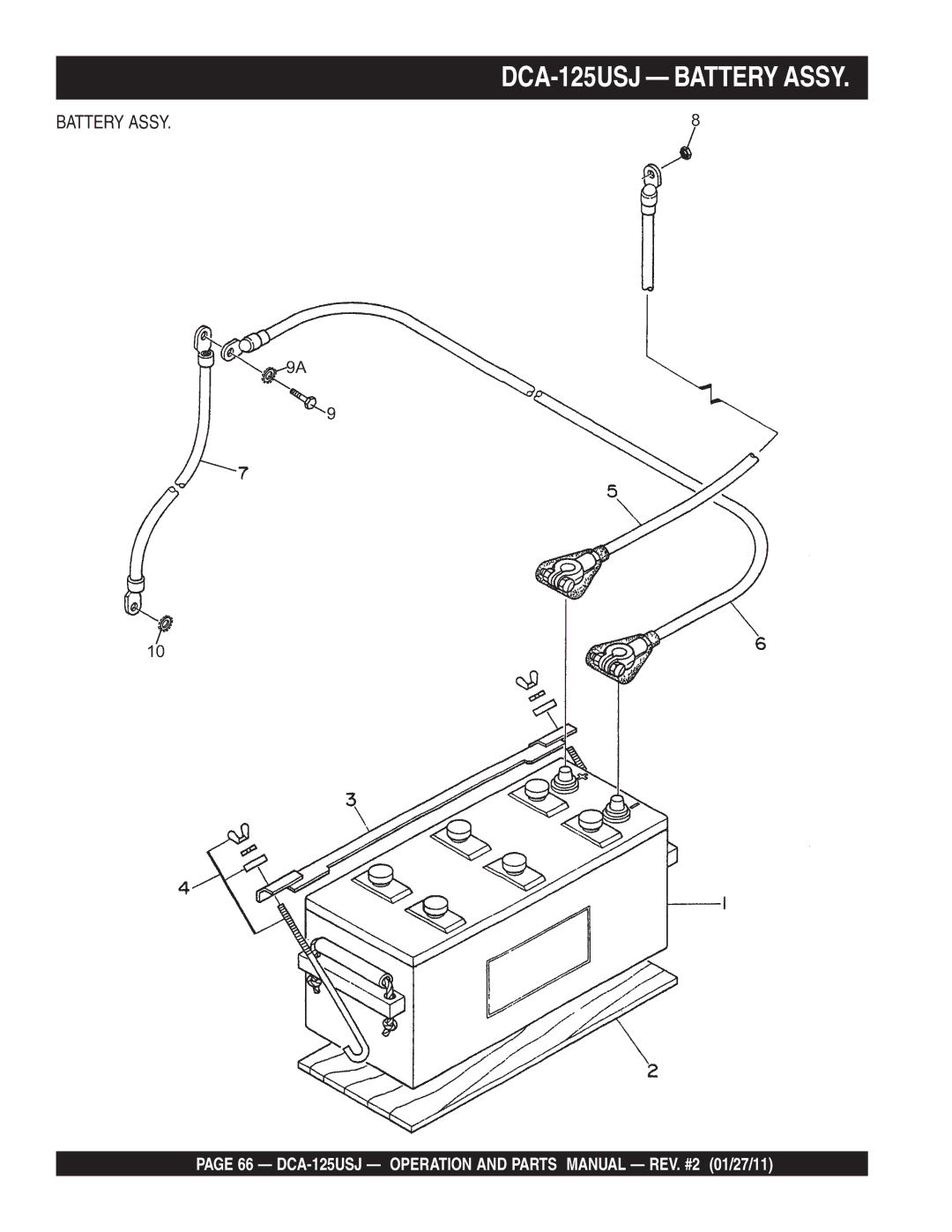 Multiquip DCA125USJ operation manual DCA-125USJ Battery Assy 