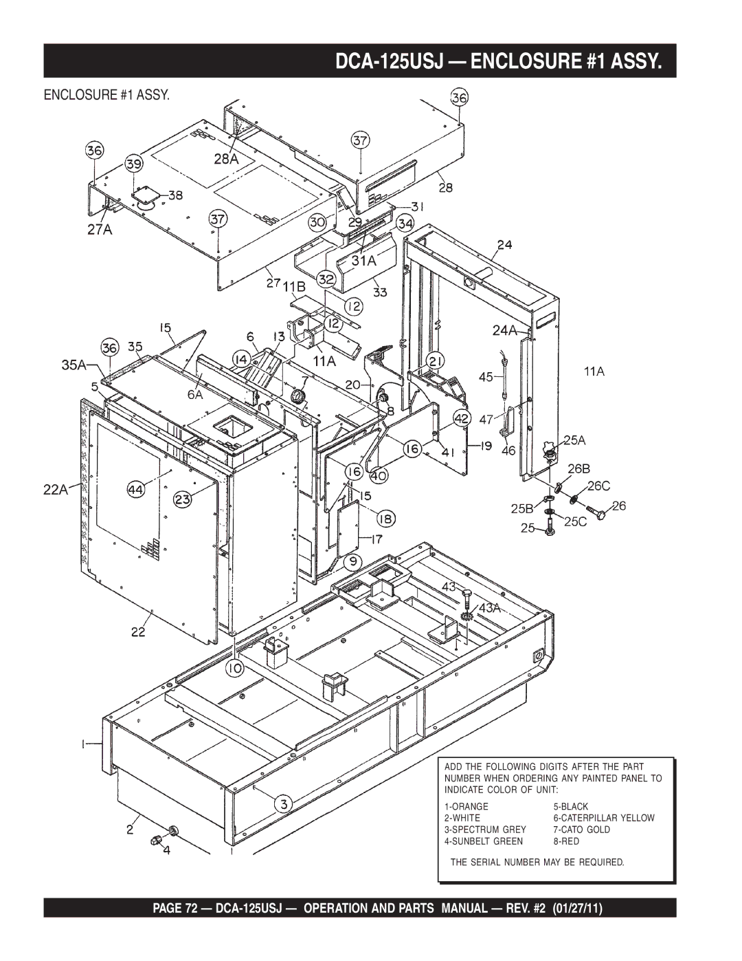 Multiquip DCA125USJ operation manual DCA-125USJ Enclosure #1 Assy 