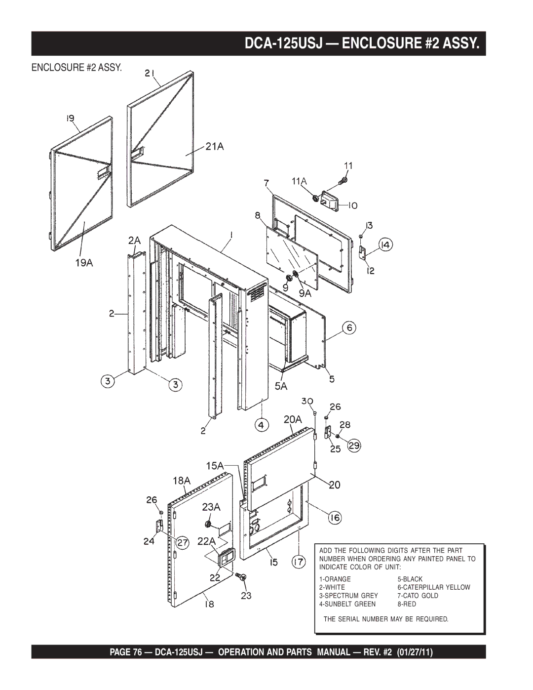 Multiquip DCA125USJ operation manual DCA-125USJ Enclosure #2 Assy 