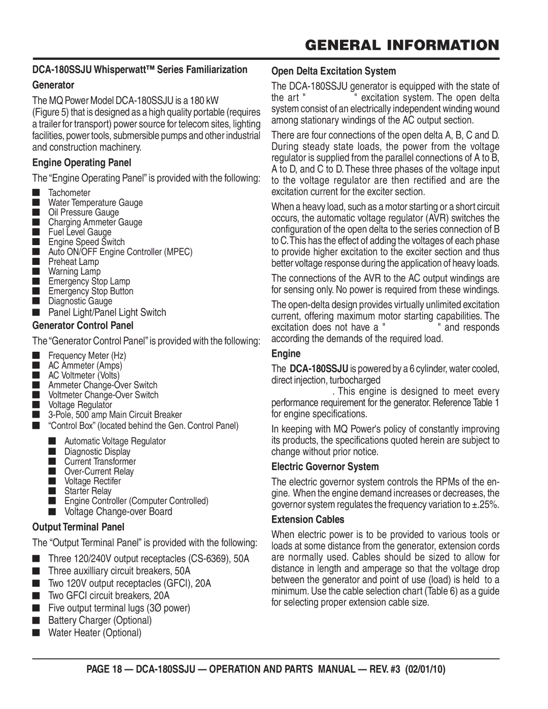 Multiquip DCA180SSJU operation manual General Information 