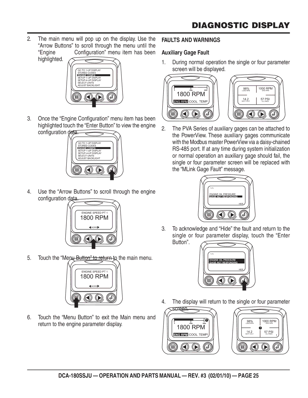 Multiquip DCA180SSJU operation manual Auxiliary Gage Fault 