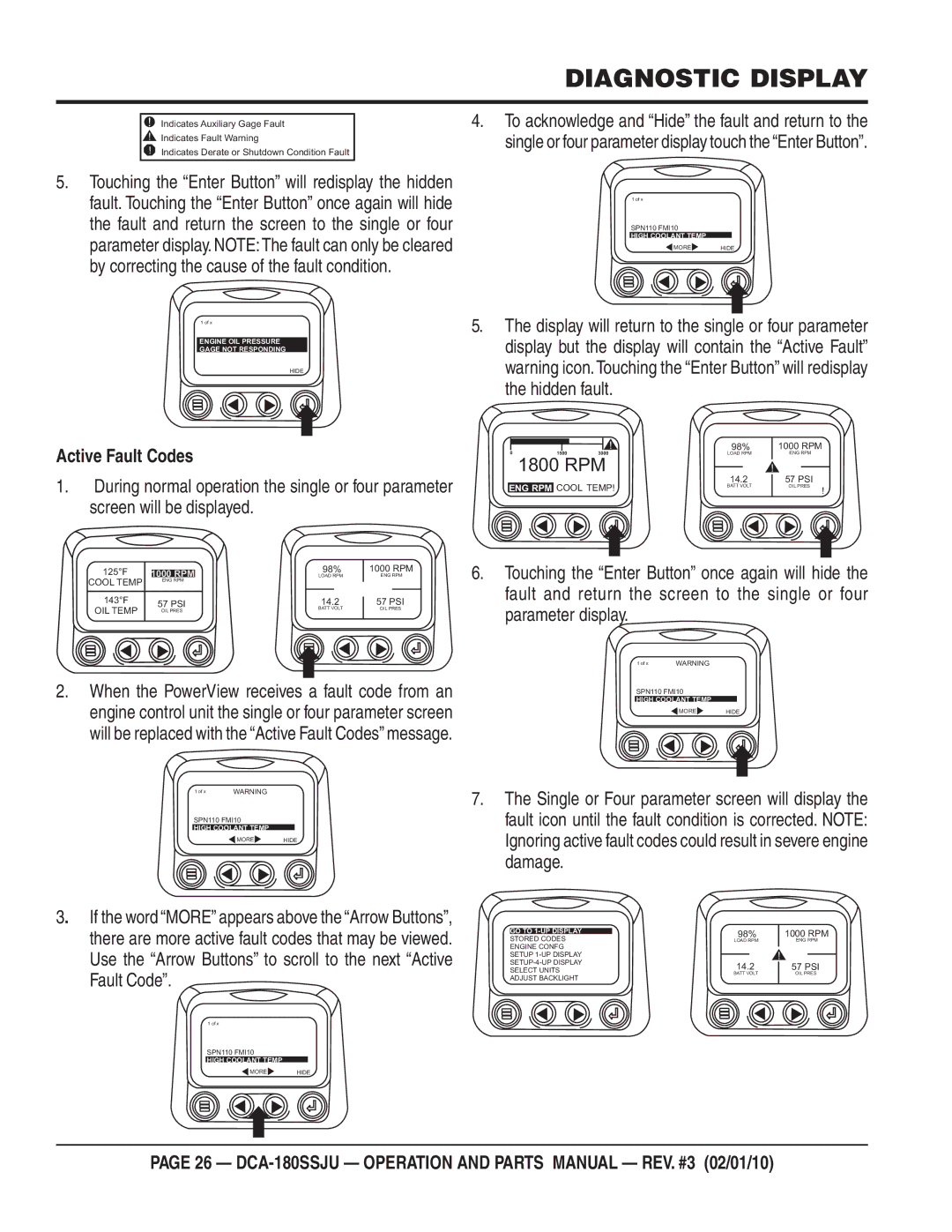 Multiquip DCA180SSJU operation manual Active Fault Codes 