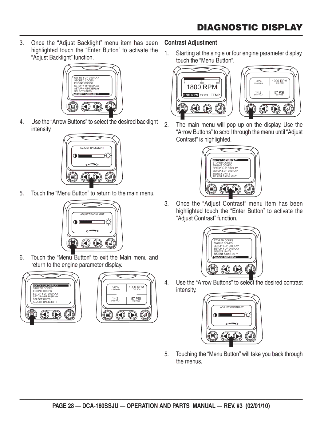 Multiquip DCA180SSJU operation manual Contrast Adjustment, Intensity, Contrast is highlighted 