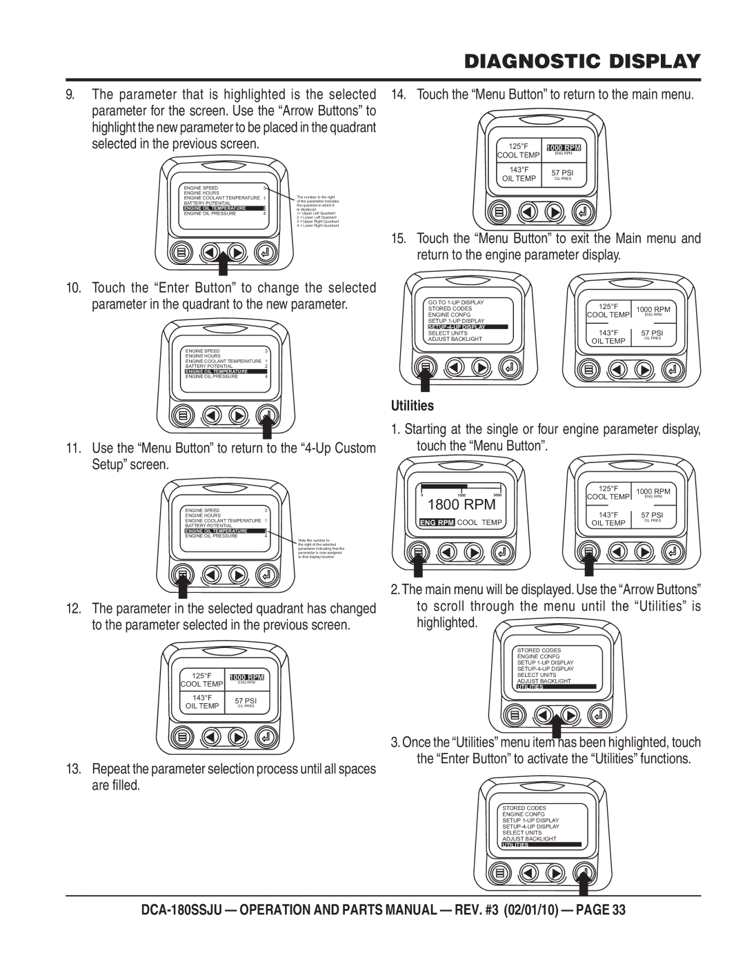 Multiquip DCA180SSJU operation manual Utilities, Engine OIL Temperature 