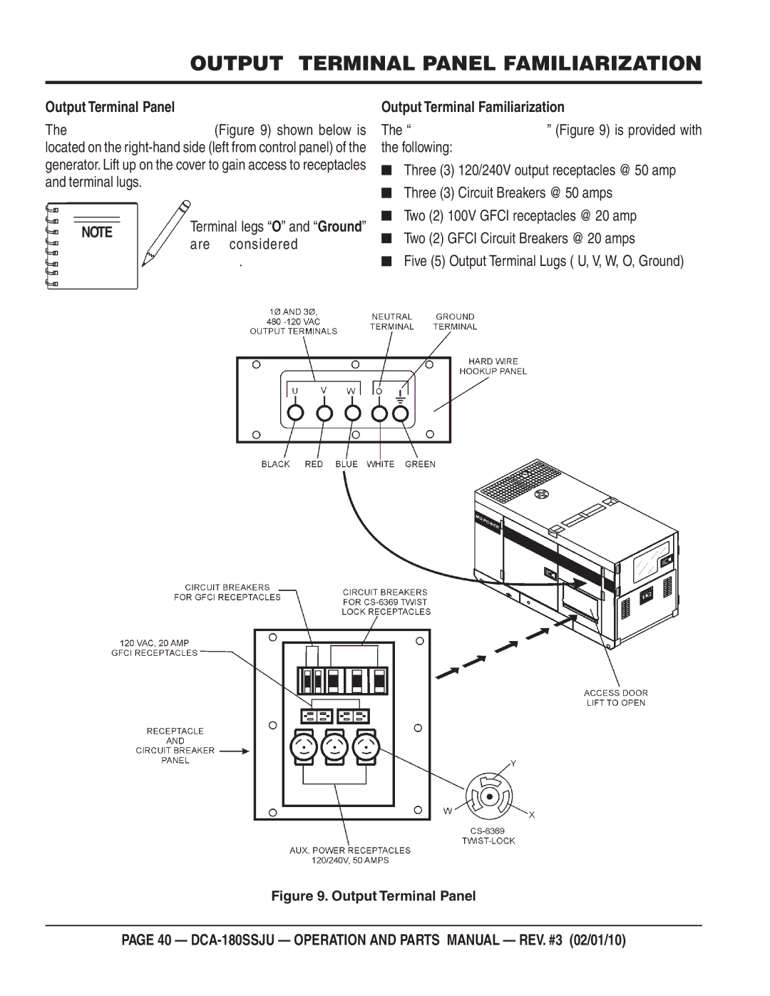 Multiquip DCA180SSJU Output Terminal Panel Familiarization, Are considered, Output Terminal Familiarization 