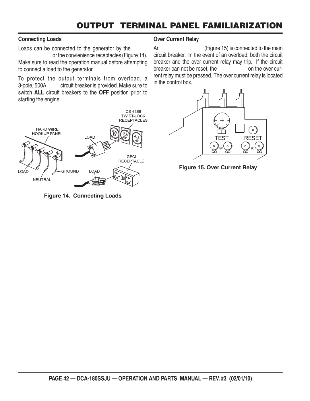 Multiquip DCA180SSJU operation manual Connecting Loads, Over Current Relay 