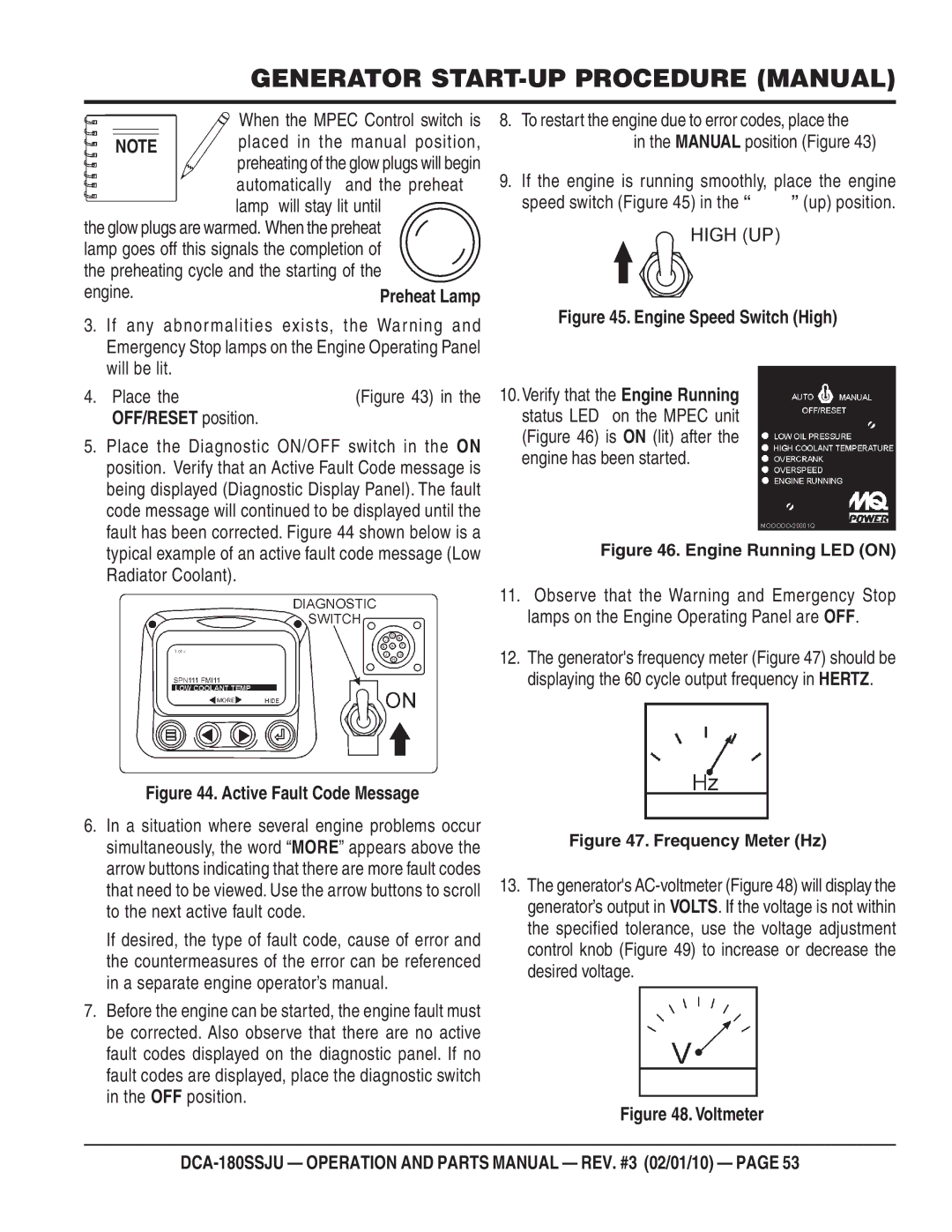 Multiquip DCA180SSJU operation manual OFF/RESET position, Speed switch 