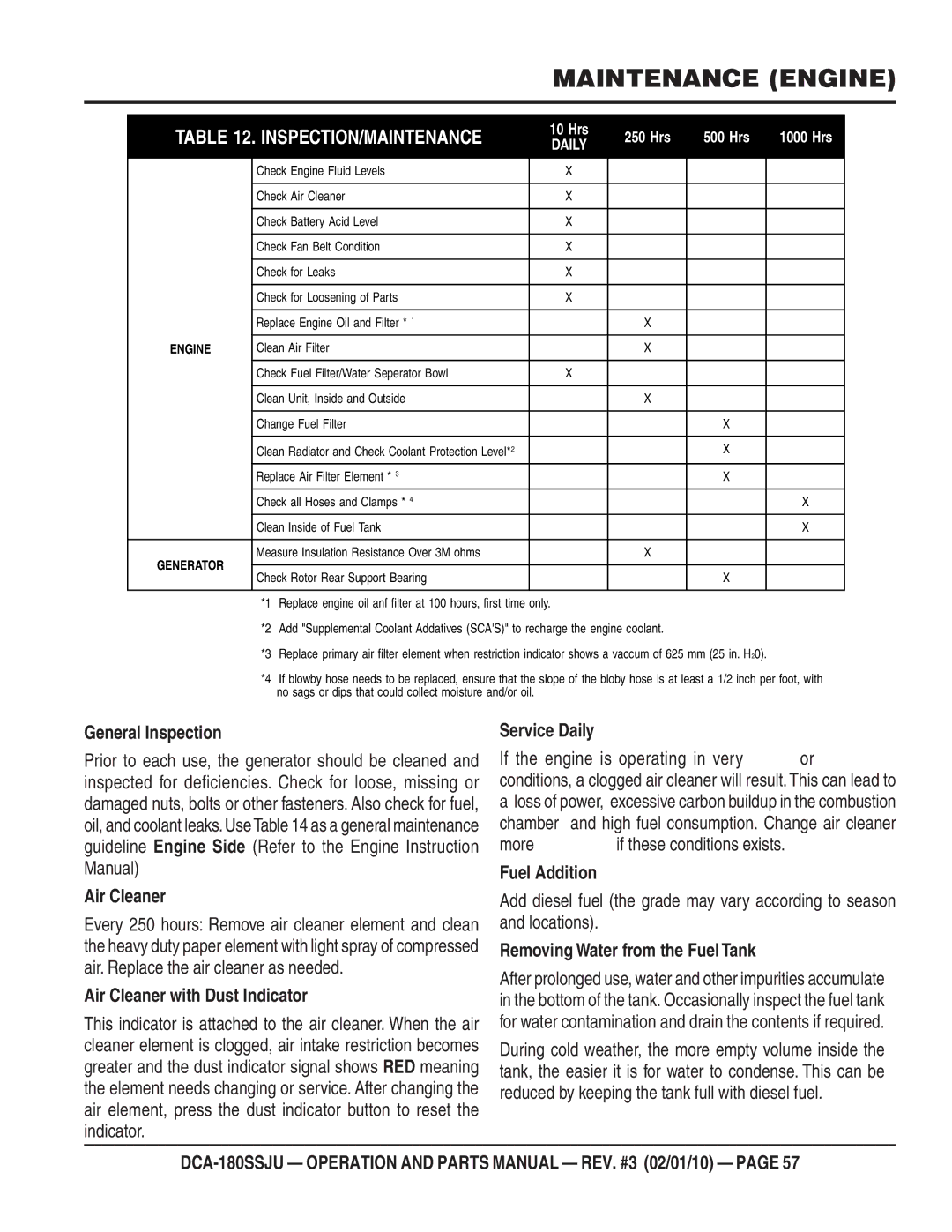 Multiquip DCA180SSJU operation manual Maintenance Engine 