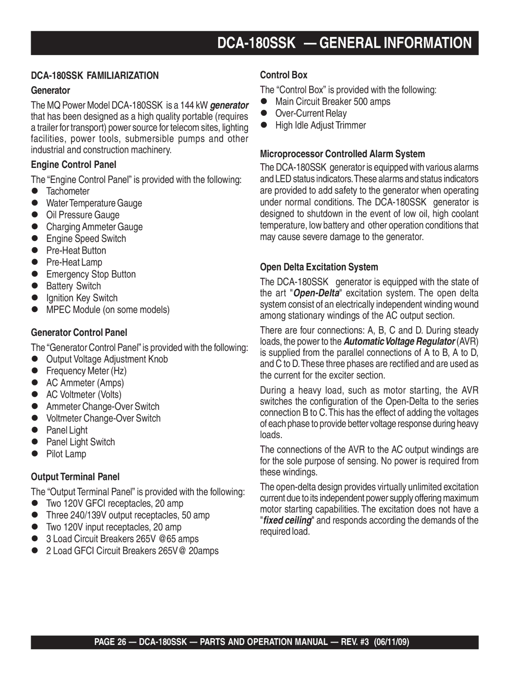 Multiquip DCA180SSK manual DCA-180SSK General Information 