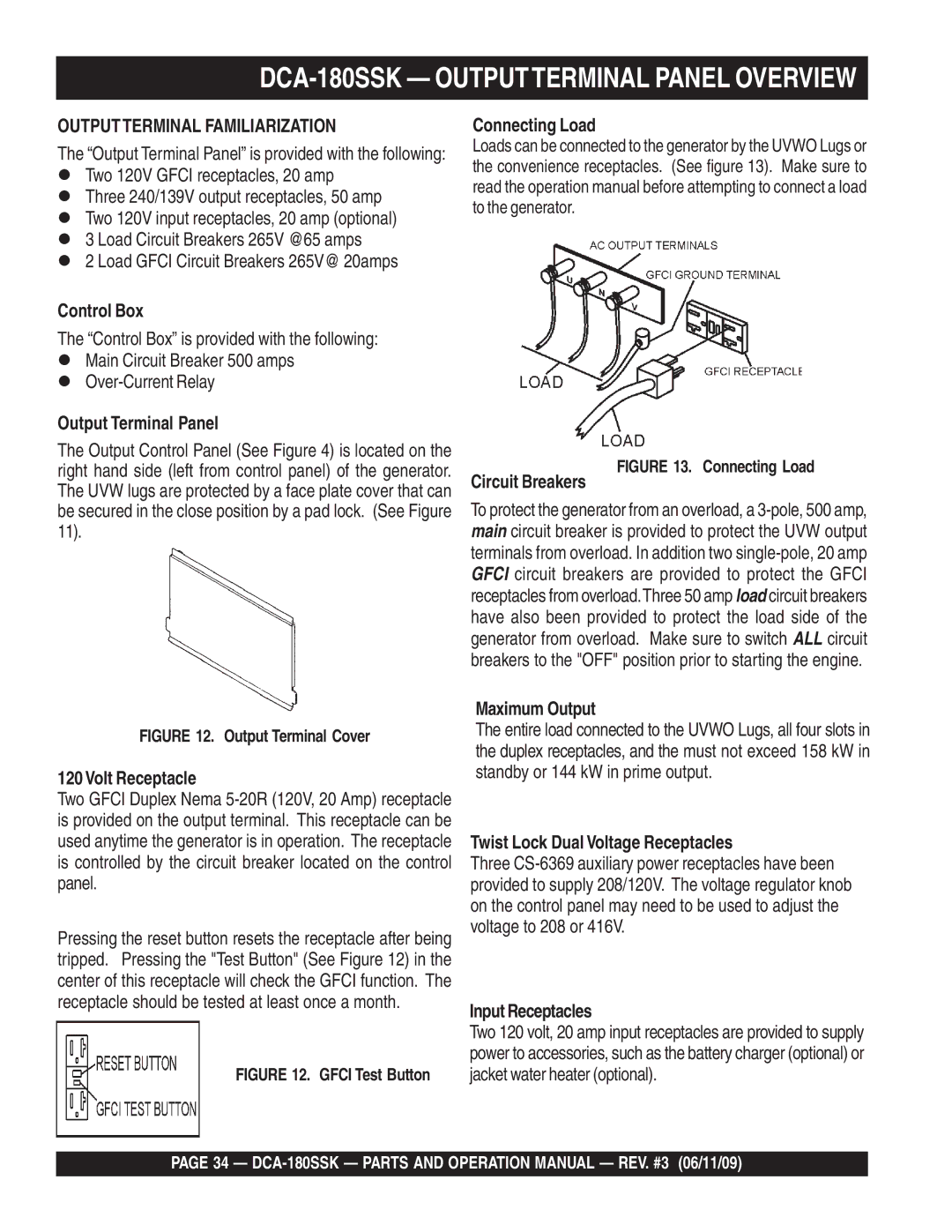 Multiquip DCA180SSK manual DCA-180SSK Outputterminal Panel Overview 