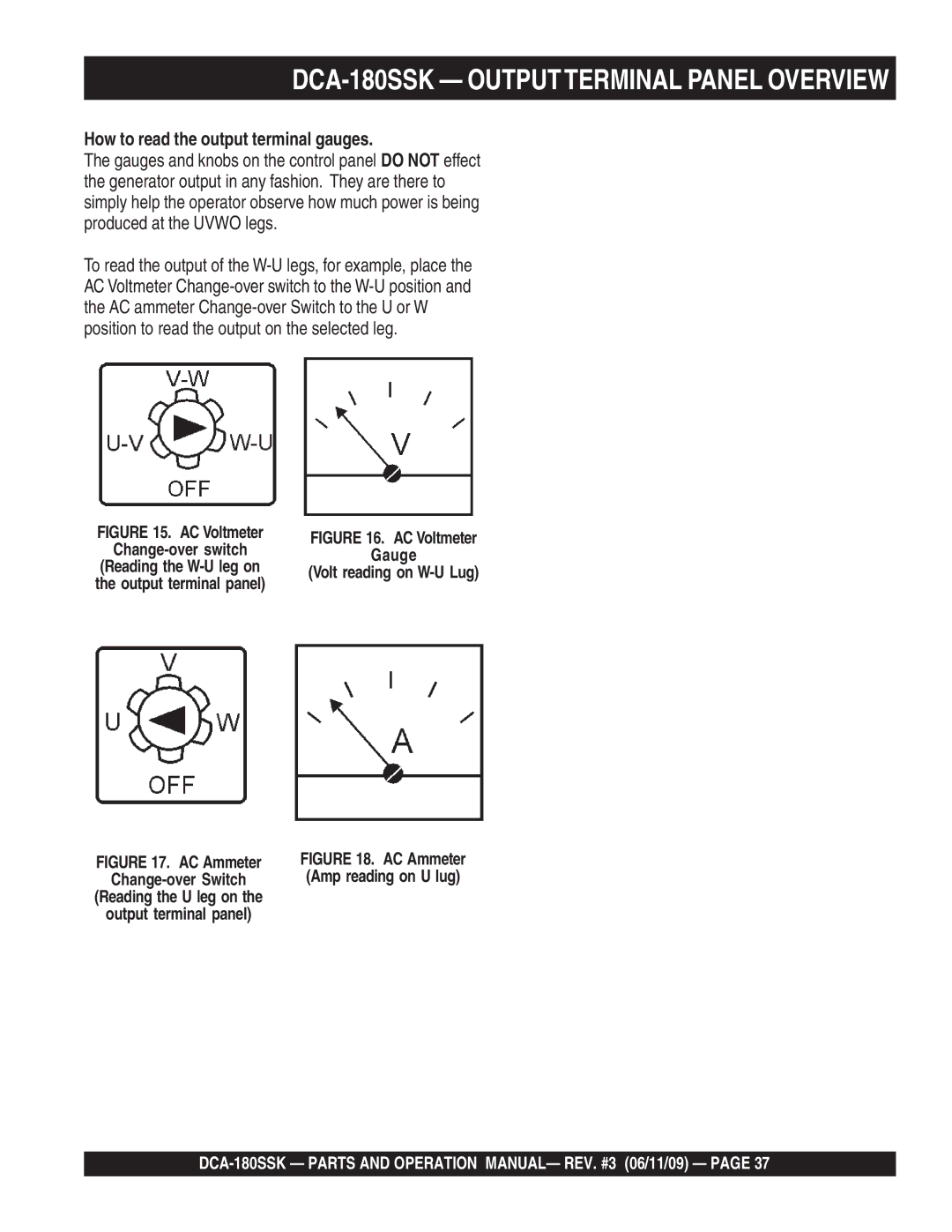 Multiquip DCA180SSK manual DCA-180SSK Outputterminal Panel Overview, How to read the output terminal gauges 