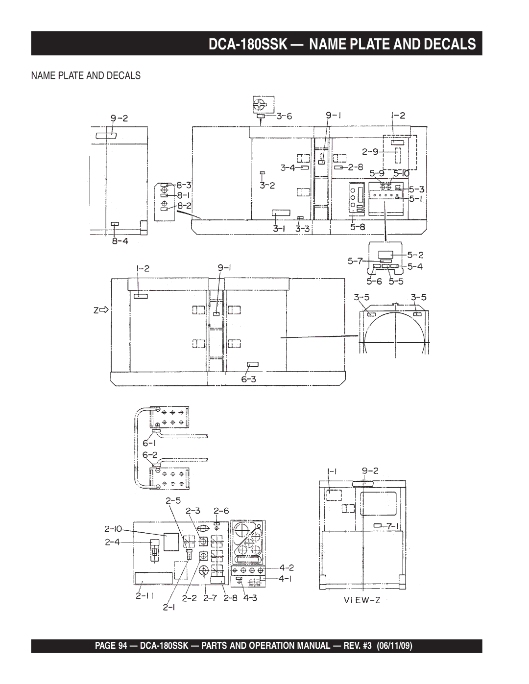 Multiquip DCA180SSK manual DCA-180SSK Name Plate and Decals 