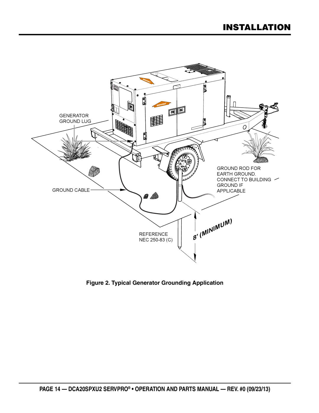 Multiquip DCA20spxu2 manual Installation, Typical Generator Grounding Application 