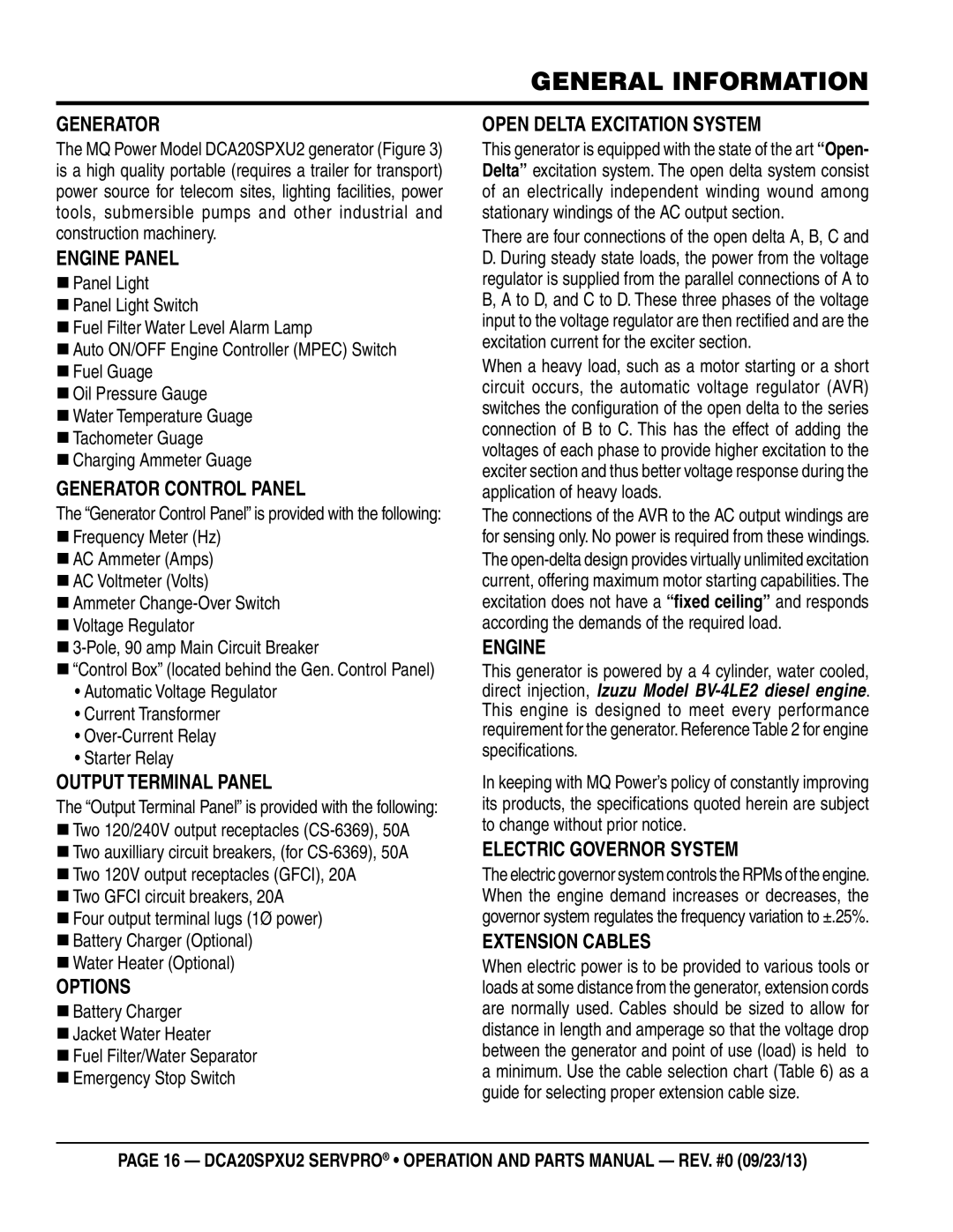 Multiquip DCA20spxu2 manual General Information 