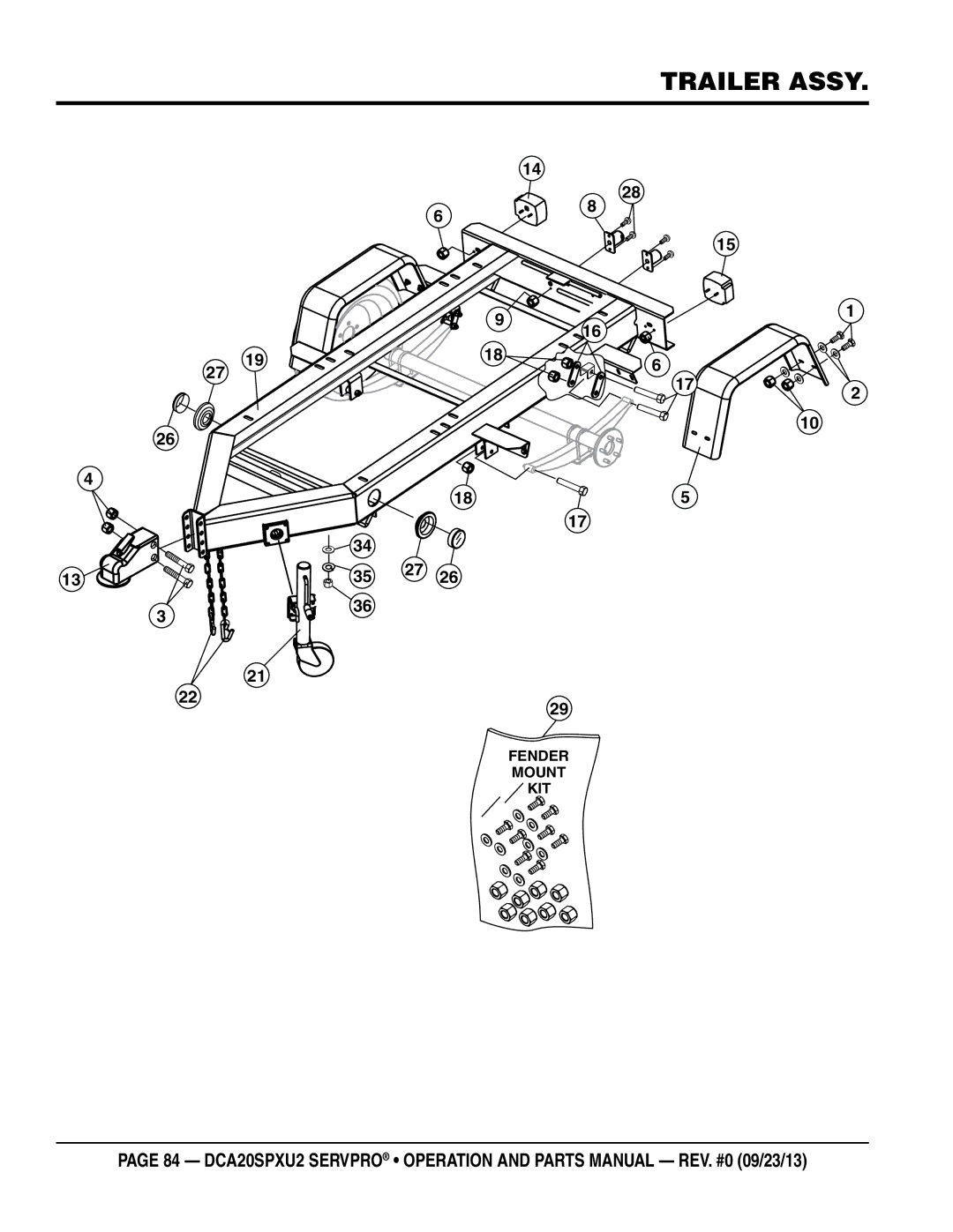 Multiquip DCA20spxu2 manual Trailer Assy 