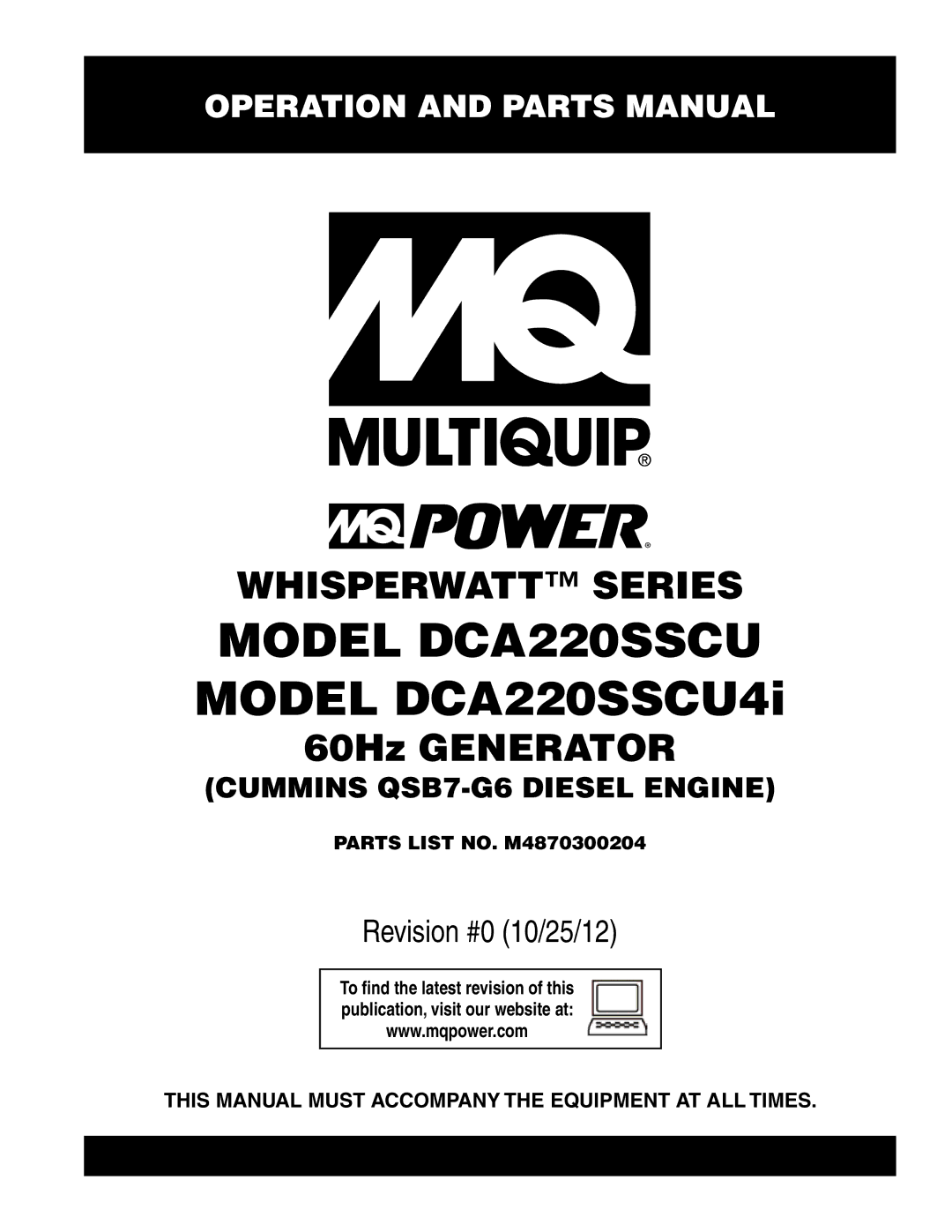 Multiquip manual Model DCA220SSCU Model DCA220SSCU4i 