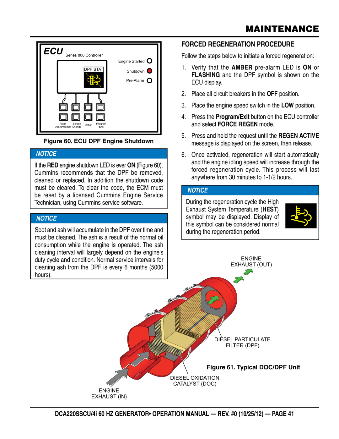 Multiquip DCA220SSCU4i manual Forced regeneration procedure, ECU DPF Engine Shutdown 