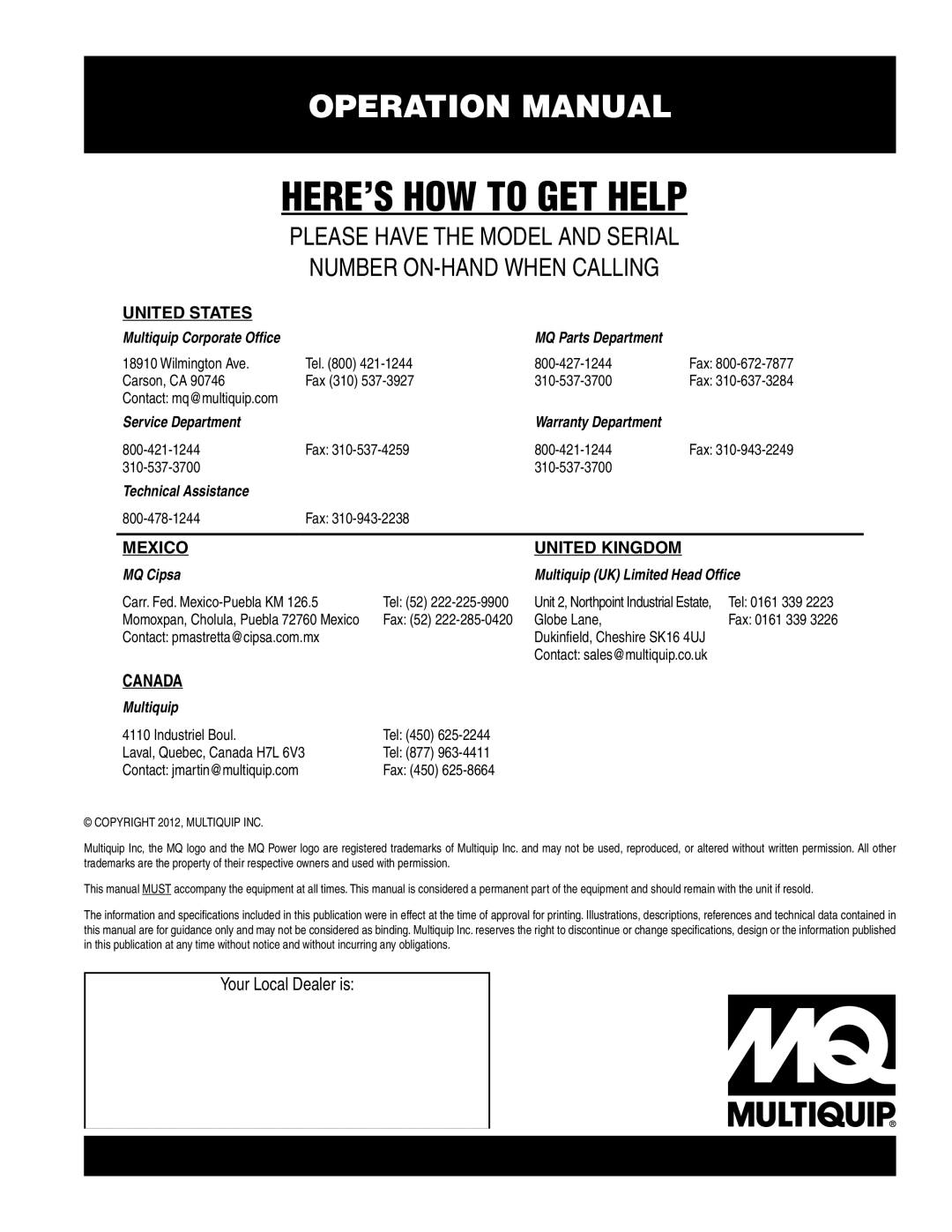 Multiquip DCA220SSCU4i manual HERE’S HOW to GET Help 