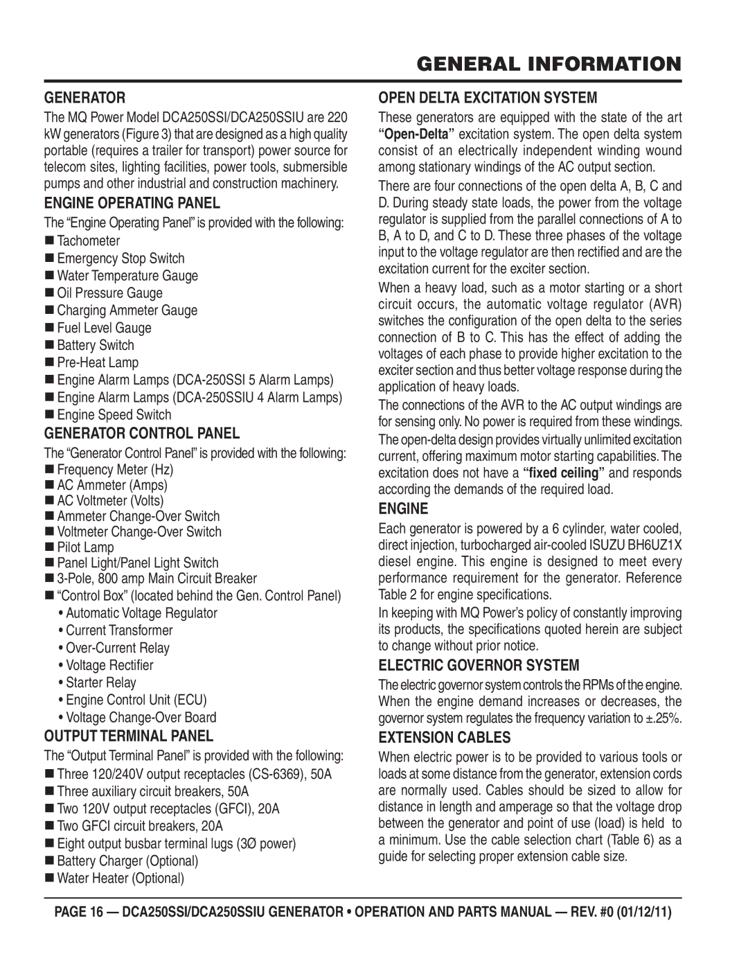 Multiquip DCA250SSIU manual General Information 