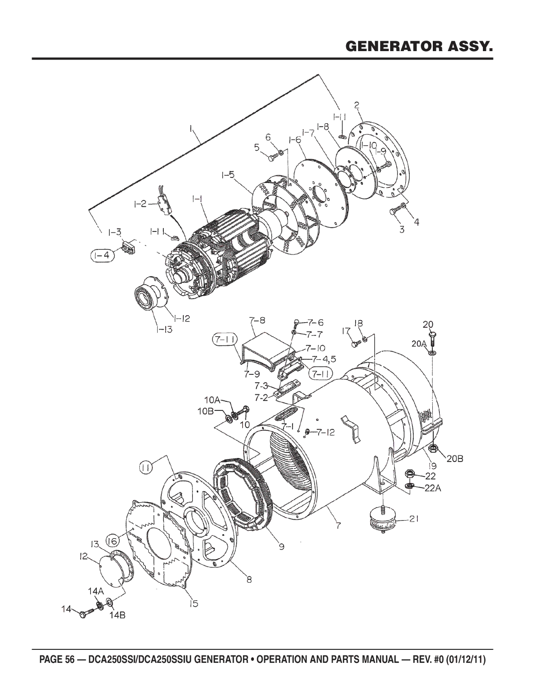 Multiquip DCA250SSIU manual Generator Assy 